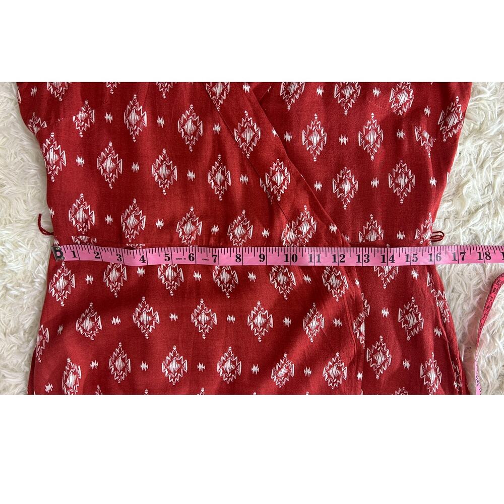 Long Tall Sally Womens Sz 8 Tall  Red Boho Wrap Tie Waist V Neck Maxi Dress 0530 - Picture 15 of 15